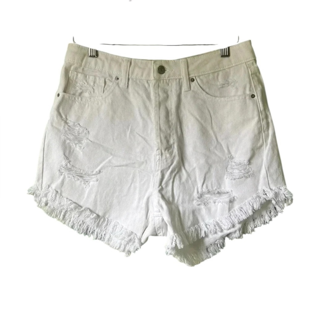 Wild Fable Denim Shorts Women 10 White Distressed Highest Rise Frayed Hem‎